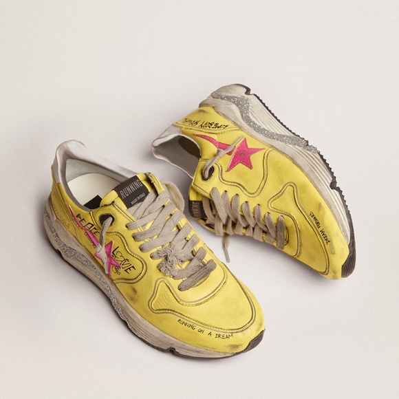 GOLDEN GOOSE WMNS Running Sole in Yellow Nappa with pink glitter star US8/EU38 - Picture 3 of 10